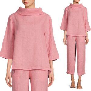 Bryn Walker Etta Shirt Top XXS Oversized Pink LINEN Cowl Neck Elbow Sleeve NEW